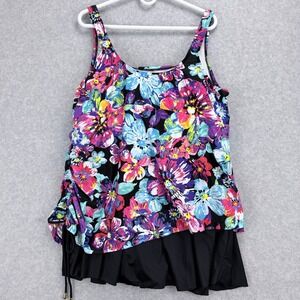 Maxine of Hollywood Swimdress Women 24W Black Multi NWT Tropical, Vacation